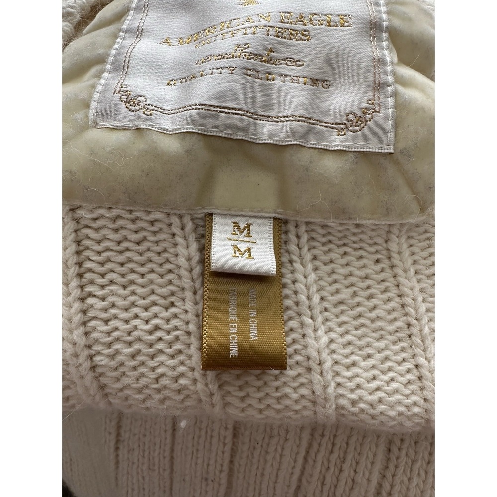 American Eagle Women's Knit Sweater Hooded Beige Y2K Size M - Picture 11 of 12